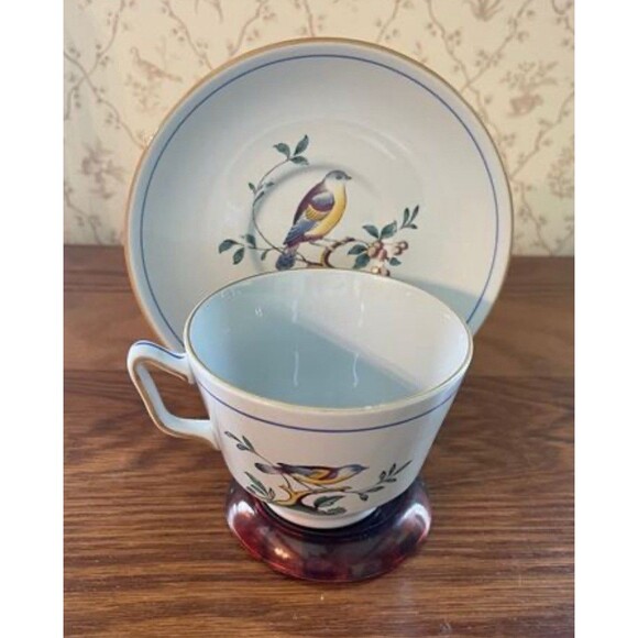 Spode England Queen's Bird Cup & Saucer 11836031 Discontinued Fine Stoneware Vtg - Picture 1 of 4